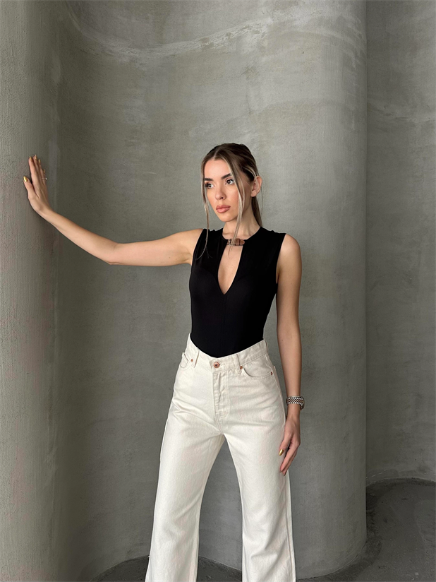 Janell Kemer Detay Bodysuit Siyah - Siyah