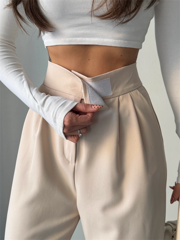 Bel Cırtlı Palazzo Pantolon  - Taş