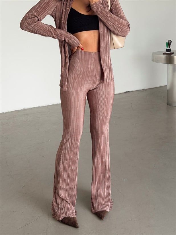 Piliseli Gömlek Pantolon Takım - Gül Kurusu