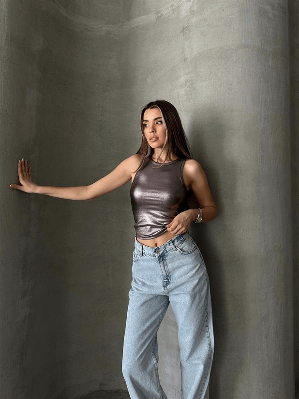 Lily Varaklı Crop Bronz - Bakır