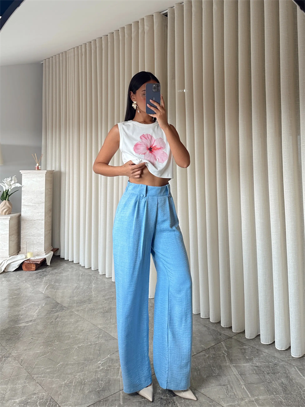 Apoletli Keten Palazzo  - Bebe Mavi