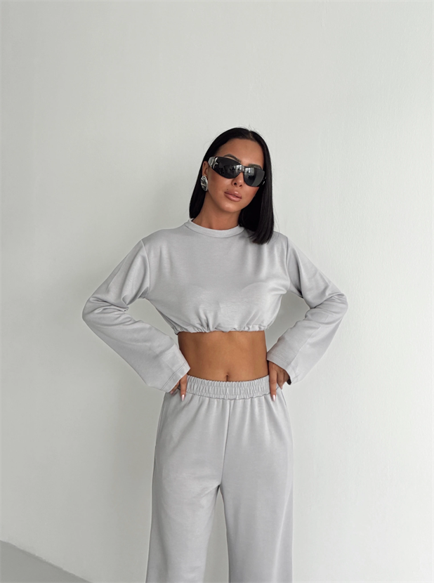 Bağcık Detay İkili Eşofman Takım Gri - Gri