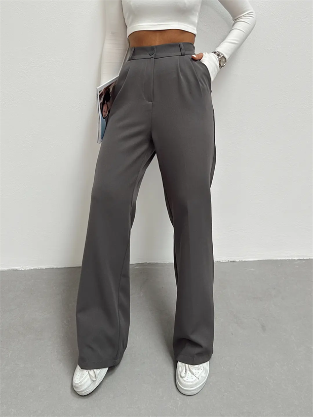 Bel Lastik Palazzo Pantolon - Füme