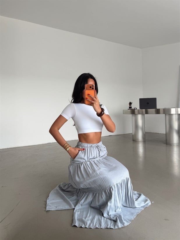 Katlı Maxi Etek - Gri