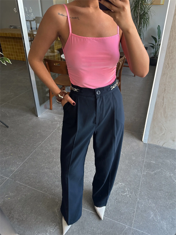 Yan Büzgülü Bodysuit Pembe - Pembe