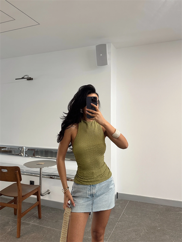 Sırt Ayarlanabilir Crop - Yağ Yeşili