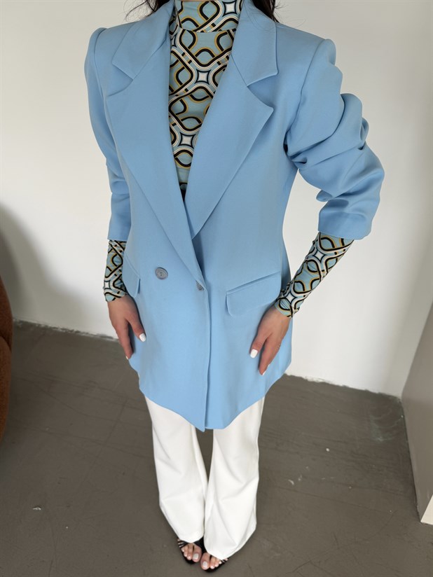 Çift Düğme Oversize Blazer  - Bebe Mavi
