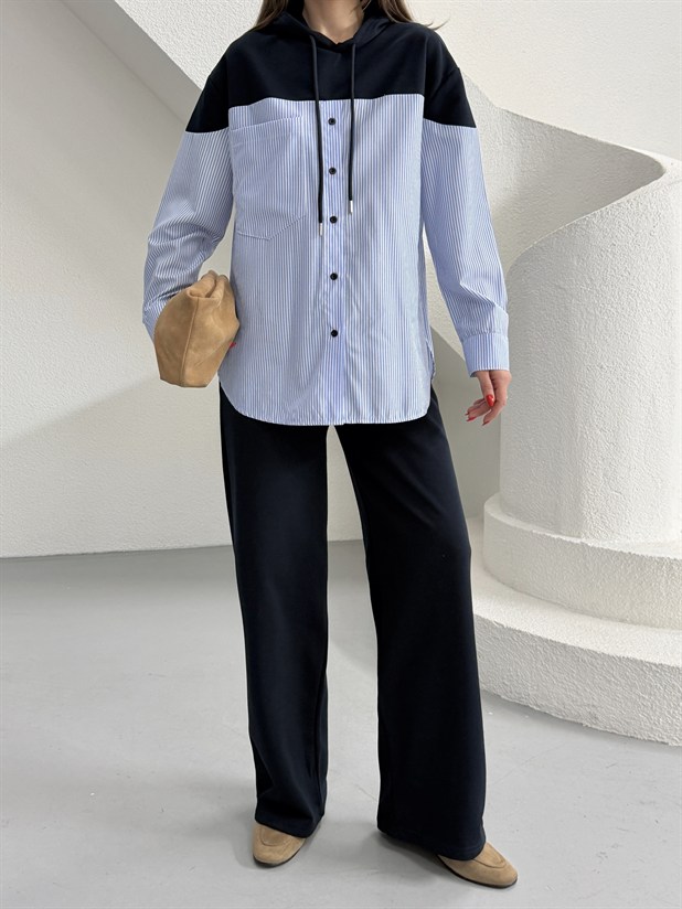 Kapüşonlu Gömlek Pantolon Takım - Lacivert