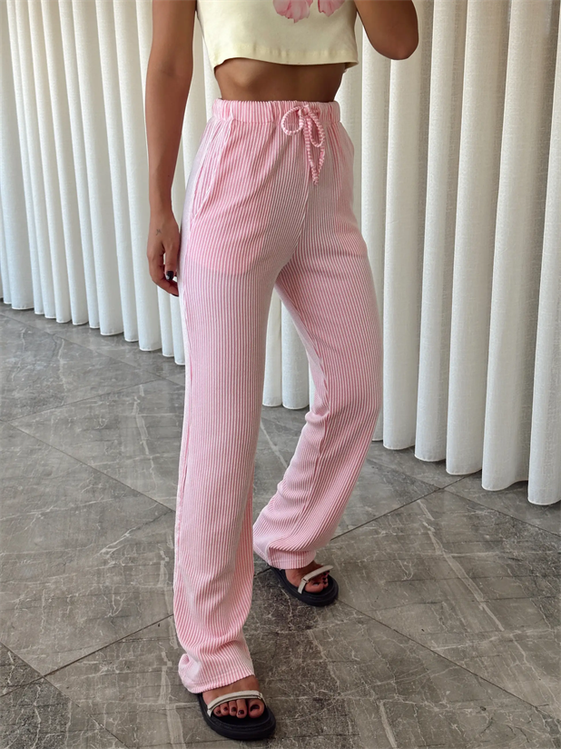 Çizgili Pantolon - Pembe