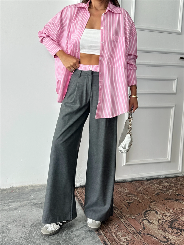 Bel Çizgi Detay Gömlekli Takım - Antrasit