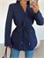 Deri Kemerli Blazer Ceket - Lacivert