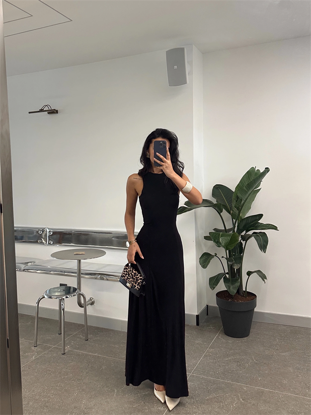 Sıfır Kol Maxi Elbise - Siyah