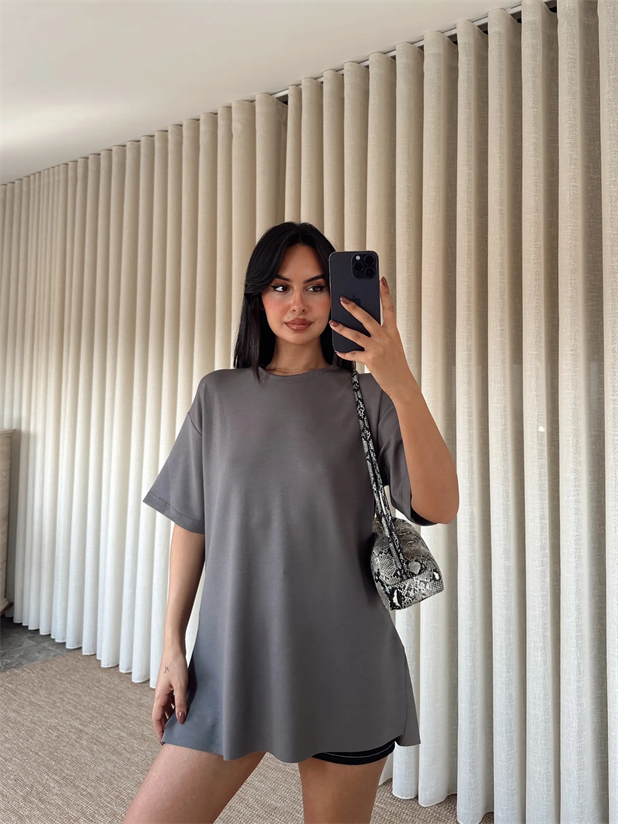 Yan Yırtmaç Oversize Basic - Antrasit