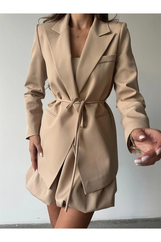 Bağlamalı Blazer Ceket Bej - Bej