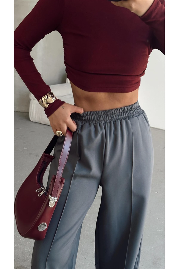 Renew Ön Dikiş Detaylı Yan Yırtmaçlı Pantolon Füme - Füme