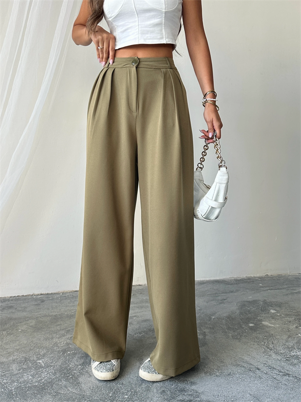Üç Pile Palazzo Pantolon - Haki