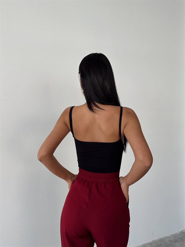 Gül Detaylı Bodysuit - Siyah