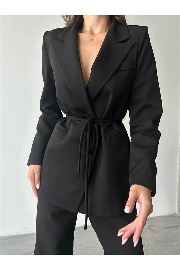 Bağlamalı Blazer Ceket Siyah - Siyah
