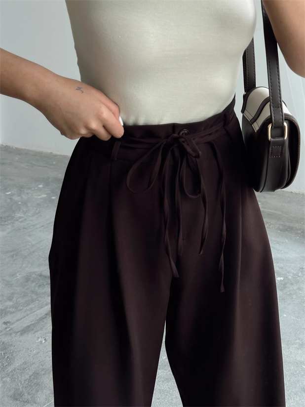 Beli İp Ve Lastikli Palazzo - Kahve