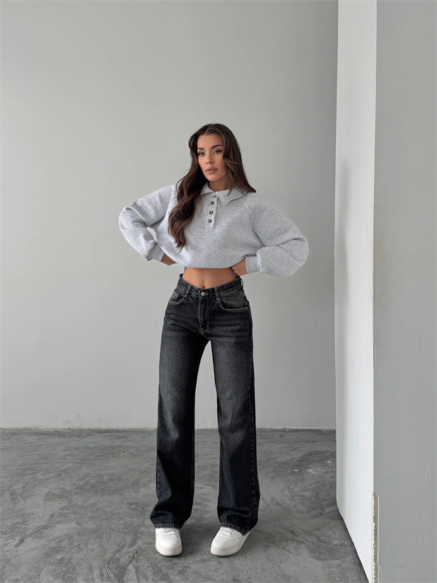 Vintage Wide Leg Jean Pantolon - Siyah