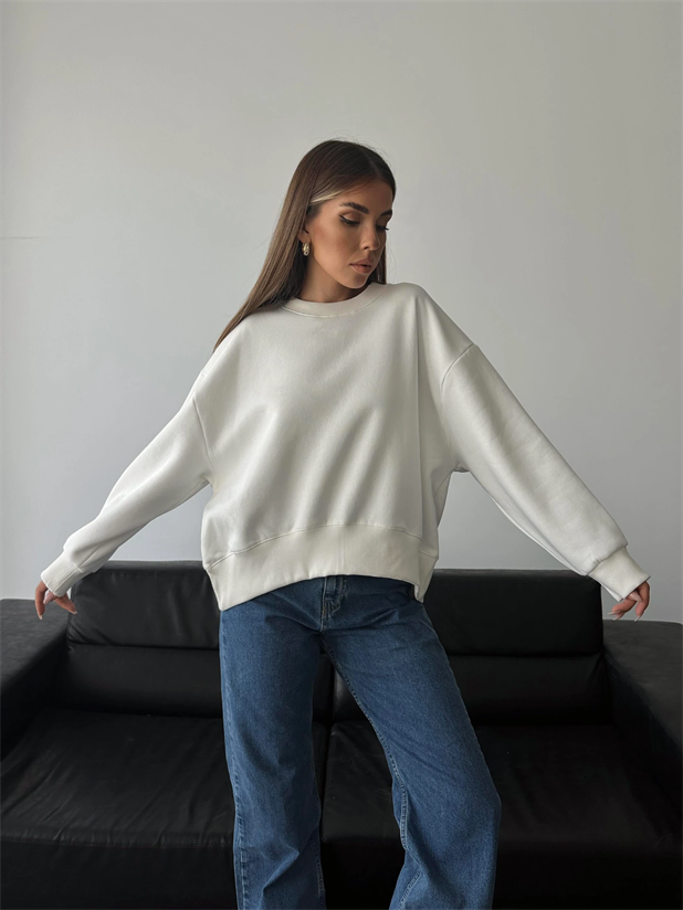 Sage Bisiklet Yaka Sweatshirt Beyaz - Beyaz