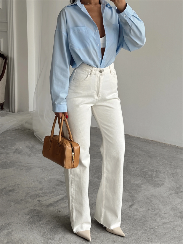 Massimo Paça Kesik Palazzo Jean - Beyaz