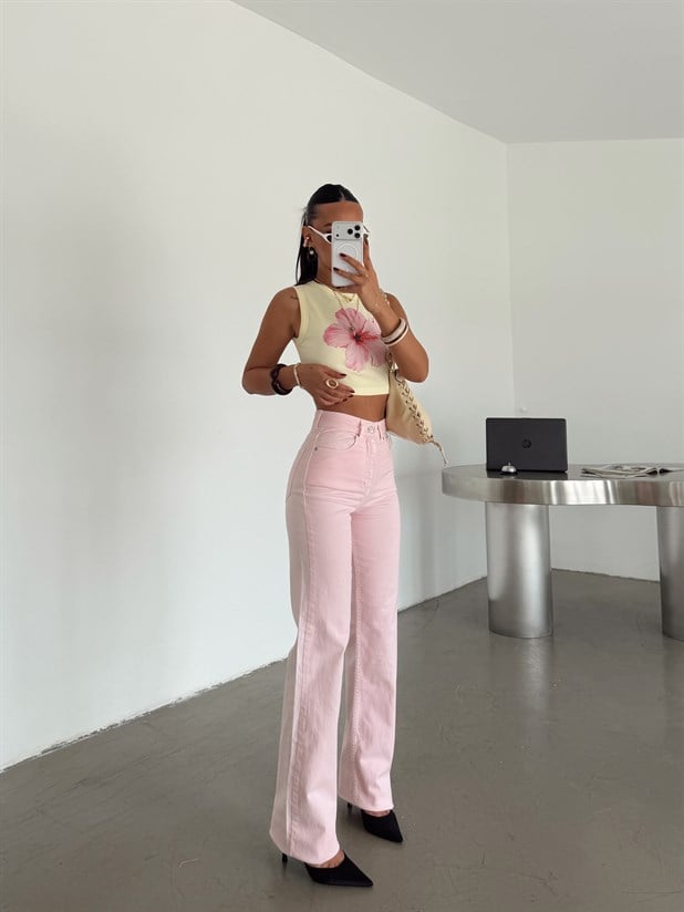 Renkli Palazzo Pantolon - Pembe