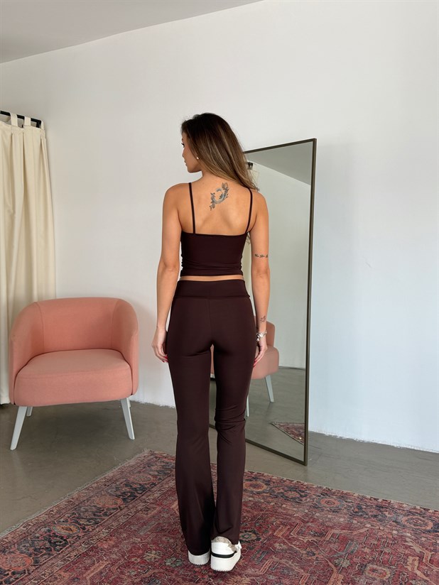 Askılı Bluz Pantolon Takım - Kahve