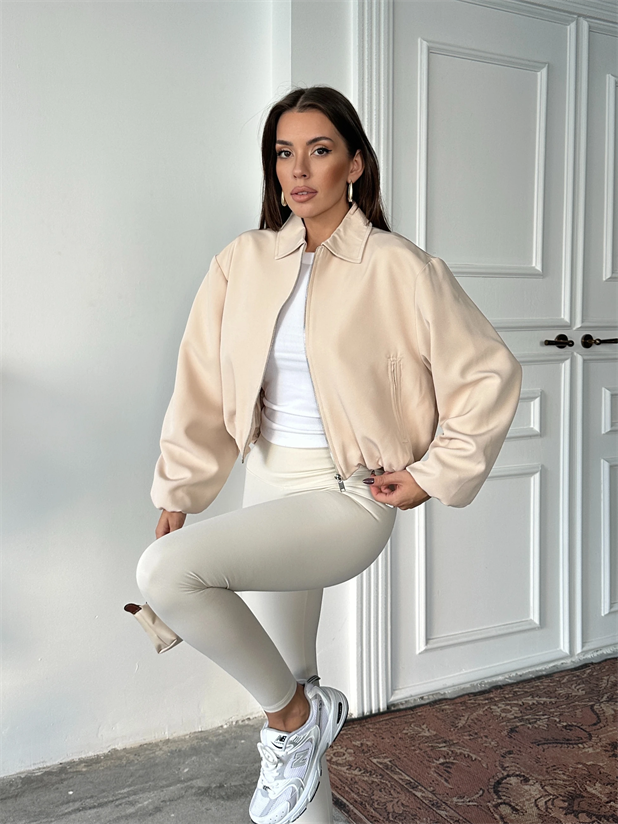 Fermuarlı Bomber Ceket - Bej