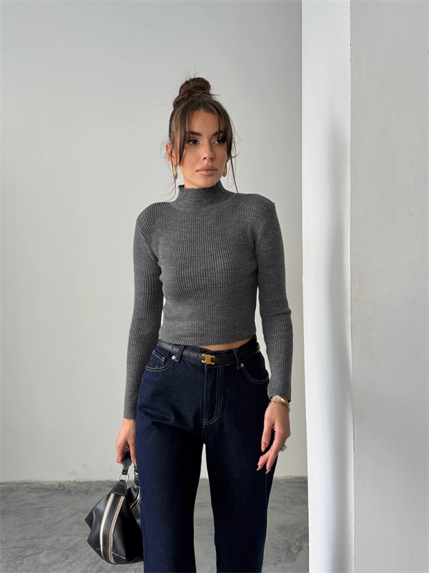 Balıkçı Crop Triko  - Antrasit