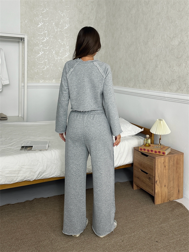 Uzun Kol Ters Dikiş Takım - Gri