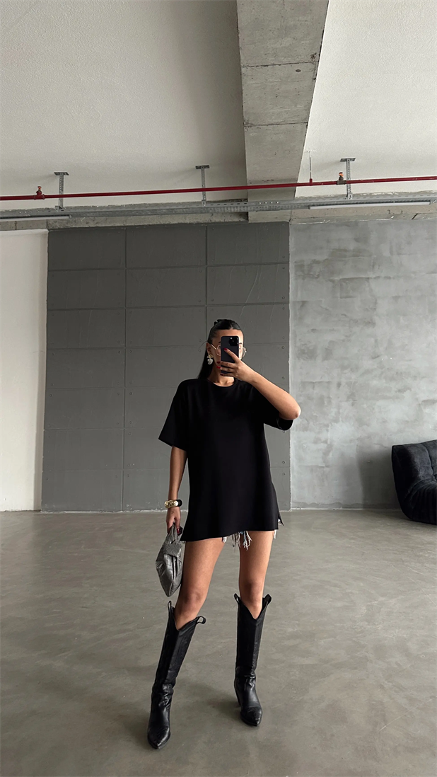 Yan Yırtmaç Oversize Basic - Siyah