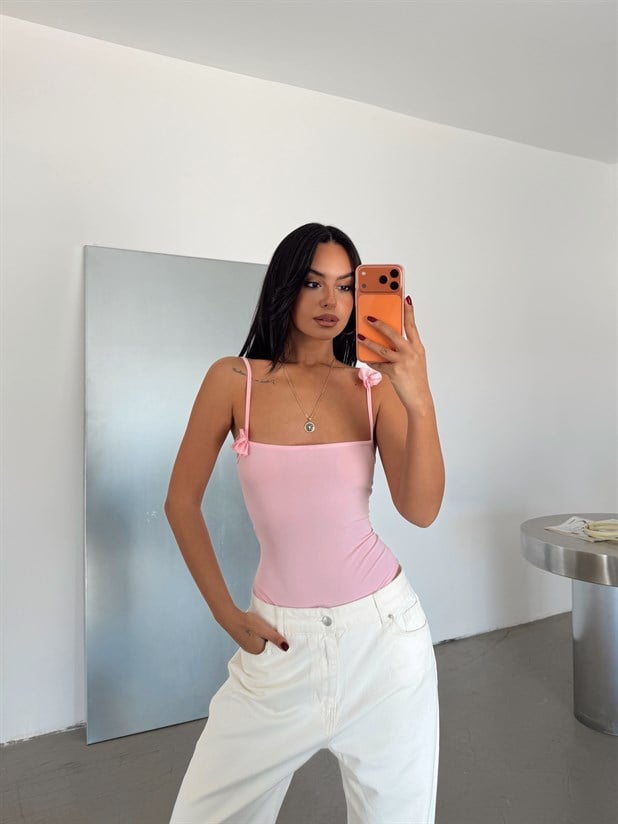 Gül Detaylı Bodysuit - Pembe