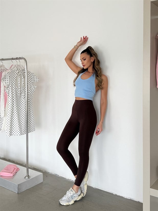 Yüksek Bel Toparlayıcı Tayt - Kahve