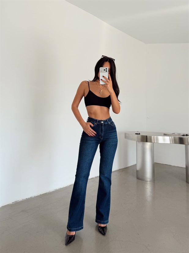 Likralı Flare Jean - Lacivert