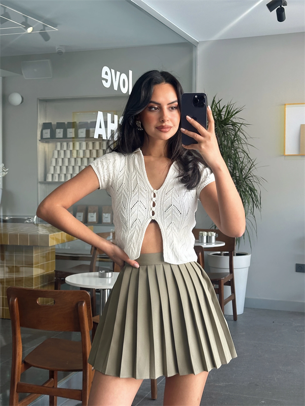 Pliseli Şort Etek Haki Yeşil - Haki Yeşil