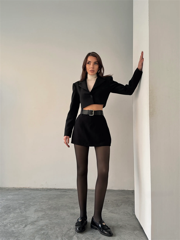 İçi Peluş Külotlu Çorap - Siyah