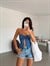 Straplez Kelebek Crop - Saks Mavi