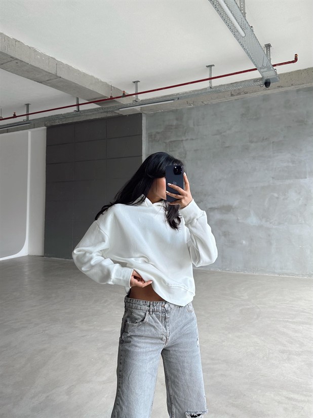 Kapüşonlu Sweatshırt - Beyaz