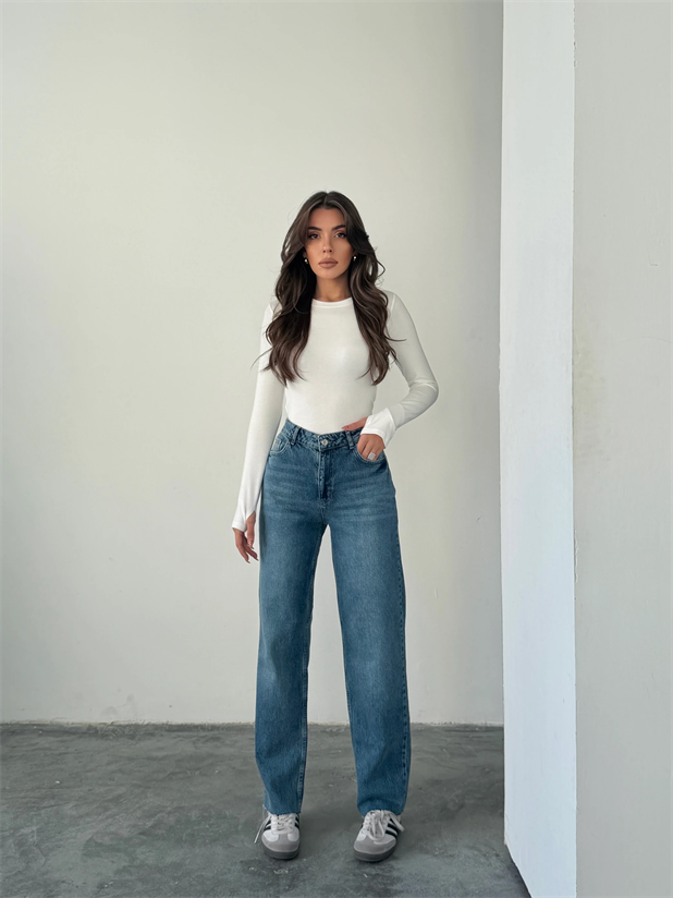 Kesik Paça Jean  - Mavi