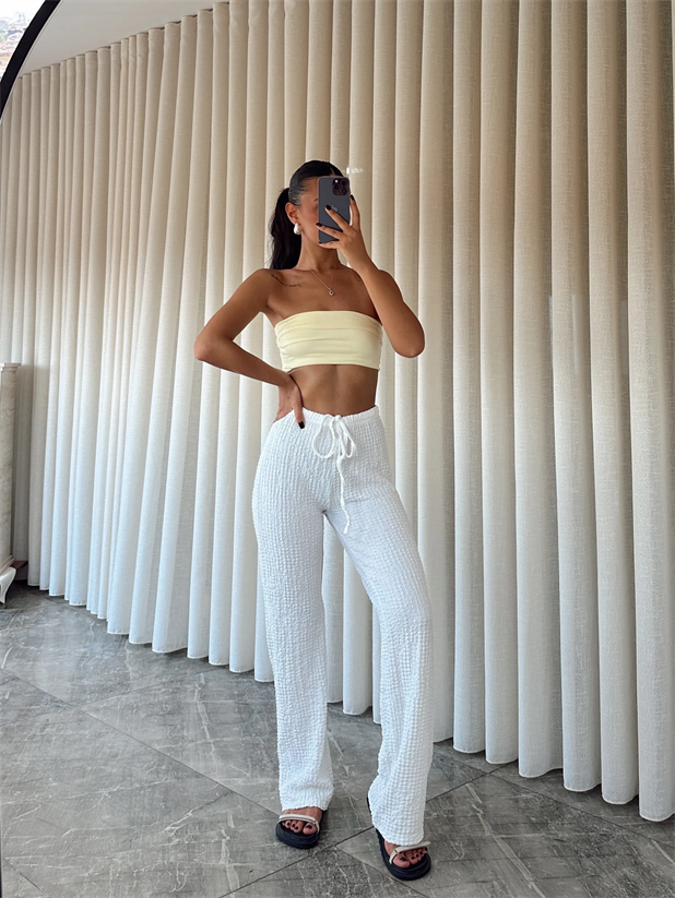 Bürümcük Kumaş Pantolon - Beyaz