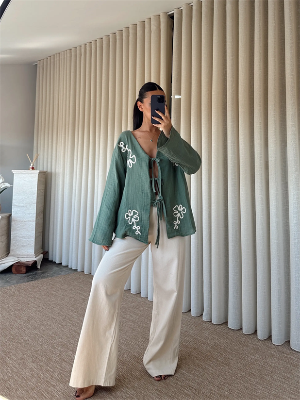 Nakışlı Kimono Takım  - Mint