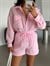 Oversize Şortlu Keten Takım - Pembe