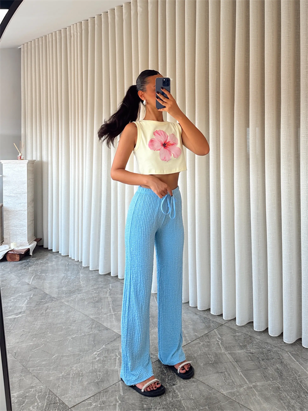 Bürümcük Kumaş Pantolon - Mavi