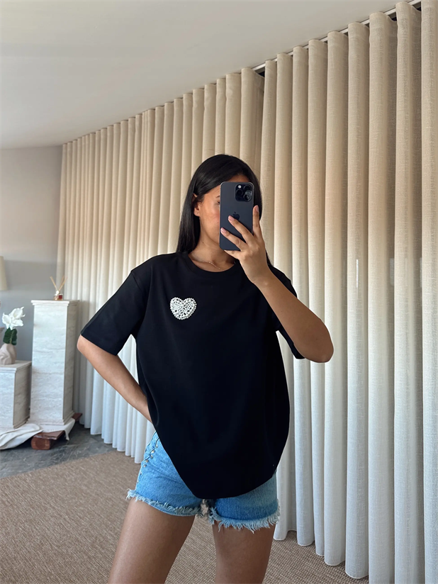 İnci Detay Oversize Basic - Siyah