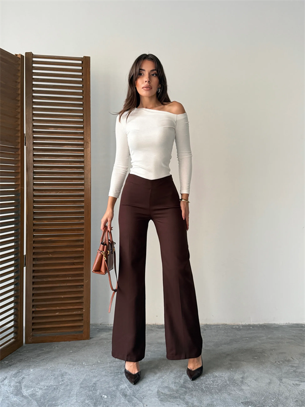 Gizli Fermuarlı Pantolon - Kahve