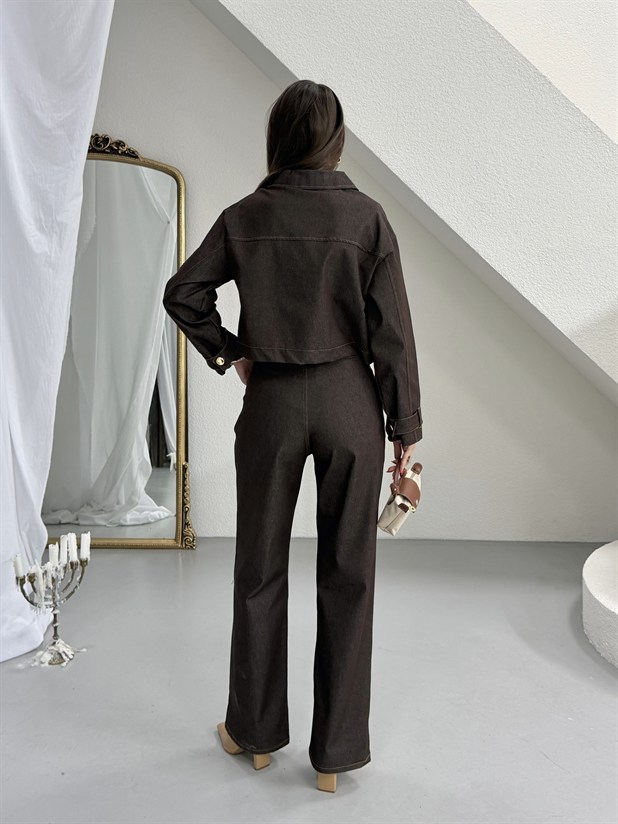 Rahat Kesim Denim Takım - Kahve