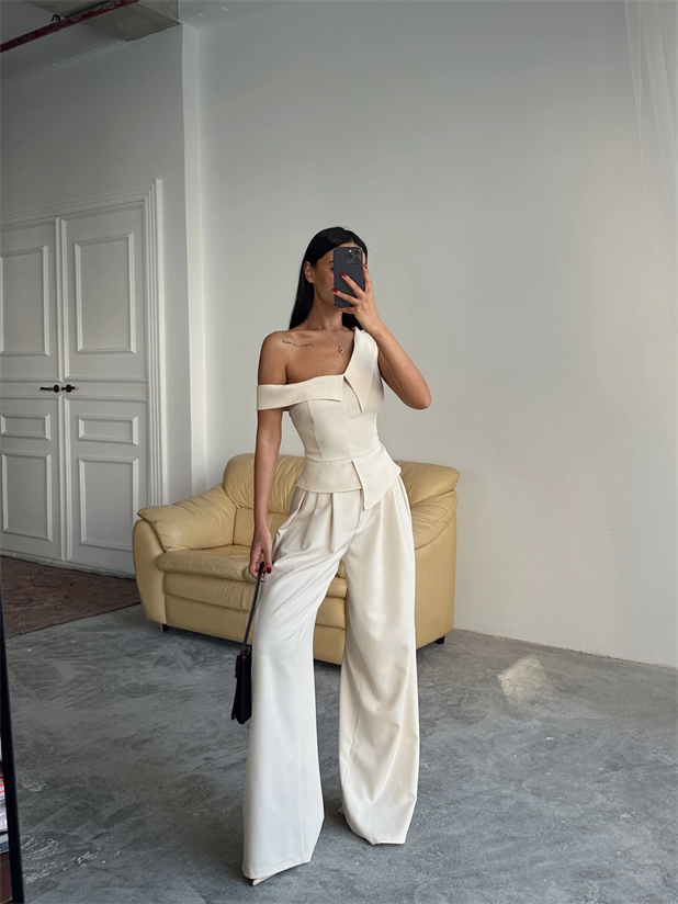 Tek Omuz Büstiyer - Krem