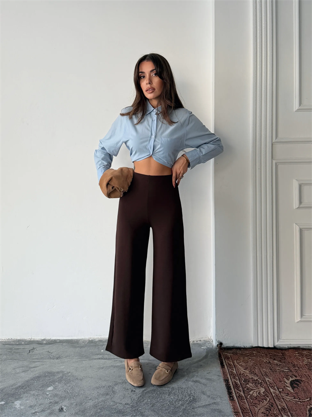 Bel İçten Lastik Kumaş Pantolon  - Kahve