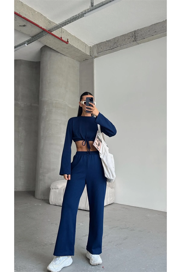 Bağcık Detay İkili Eşofman Takım Lacivert - Lacivert